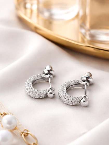 De-Ultimate Men
                    Stainless Steel Silver-Plated Cubic Zirconia
                    Circular Hoop Earrings