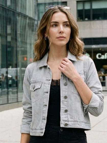 Urbano Fashion Women
                        Light Grey Regular Fit Washed Full Sleeve Denim
                        Jacket
