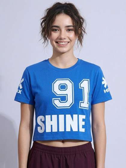 HRX by Hrithik
                        Roshan Typography Printed Round Neck Crop Top