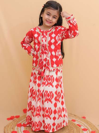 Littleblessings Girls
                    Printed Ikat Ready to Wear Lehenga &