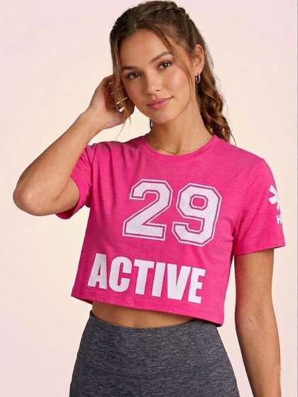HRX by Hrithik
                        Roshan Typography Printed Round Neck Crop Top