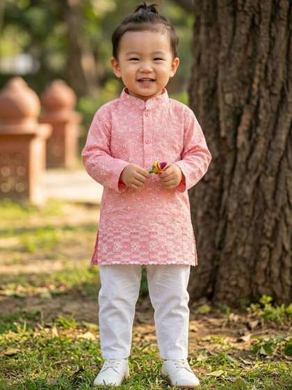 NEW GEN Boys Ethnic
                    Motifs Embroidered Regular Chikankari Kurta with
                    Pyjamas