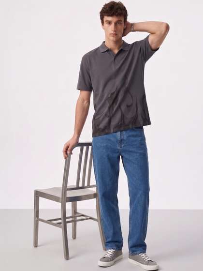 YONGE Men Printed
                        Polo Collar T-shirt