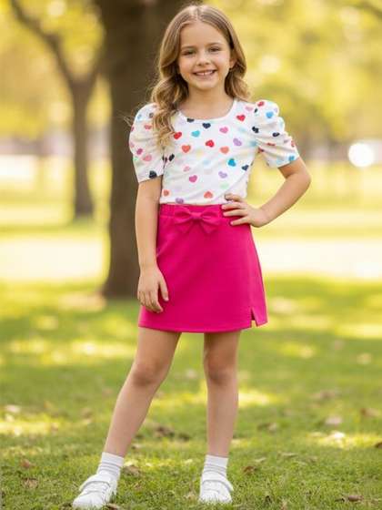 PATTZALA Girls
                            Printed T-shirt with Skirt
