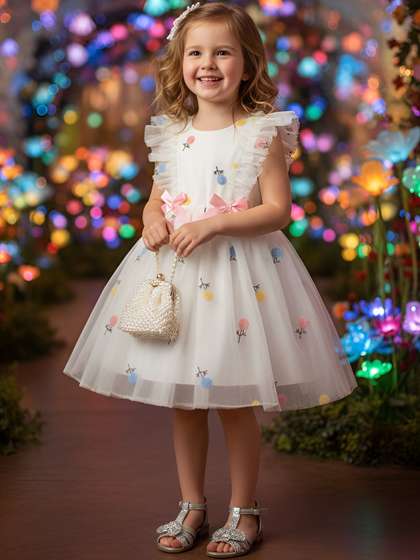 YK Girls Puff Sleeve
                    Ruffled A-Line Dress