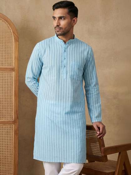 House of Pataudi
                      Striped Mandarin Collar Knee Length Straight
                      Kurta