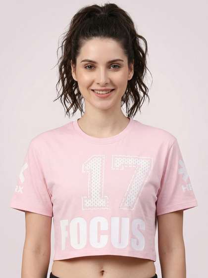 HRX by Hrithik
                          Roshan Typography Printed Round Neck Crop Top