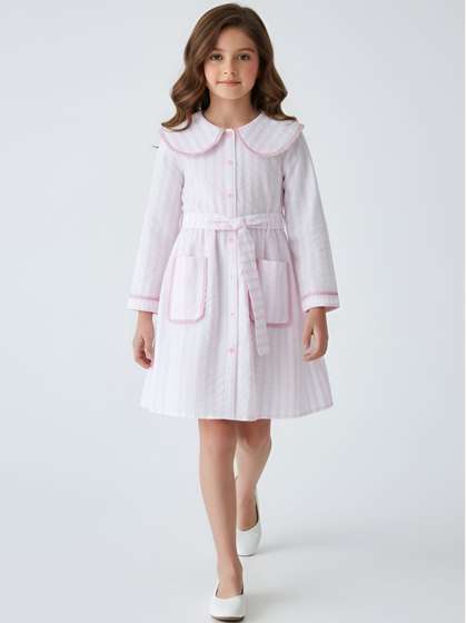 Sangria Girls Striped
                      Cotton Round Neck Fit and Flare Knee Length
                      Dresses