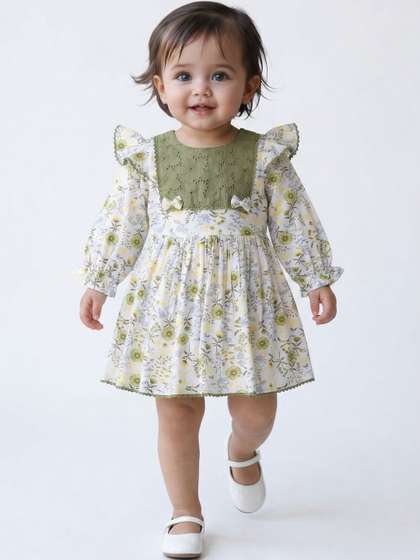 Sangria Girls Printed
                    Cotton Round Neck Fit and Flare Knee Length Dresses