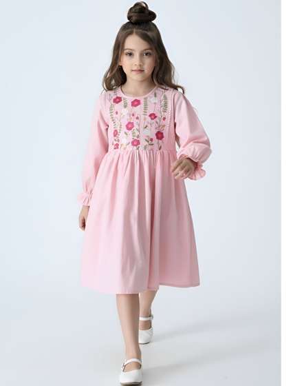 Sangria Girls
                    Embroidered Cotton Round Neck Fit and Flare Knee
                    Length Dresses