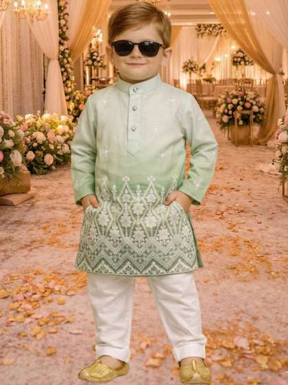 BAESD Boys Ethnic Motifs
                    Embroidered Regular Thread Work Kurta with Trousers