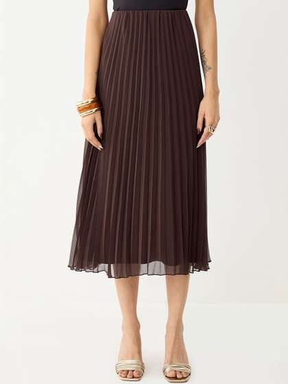 FEMMELLA Women
                        Cotton Accordion Pleated Midi A-Line Skirt