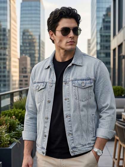 Urbano Fashion Men's
                        Light Grey Regular Fit Washed Full Sleeve Denim
                        Jacket