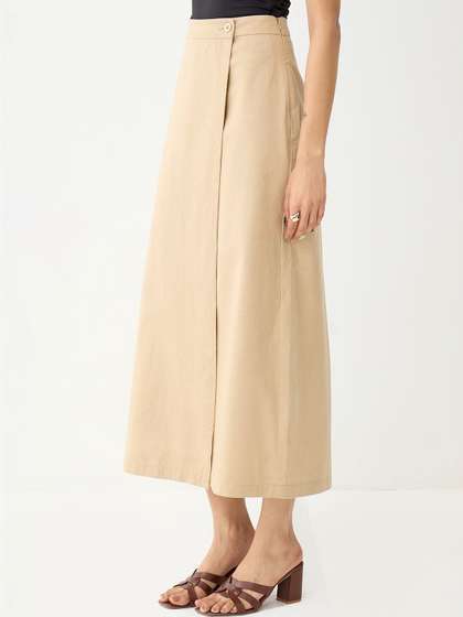 FEMMELLA Women
                        Cotton Side Slit Midi A-Line Skirt