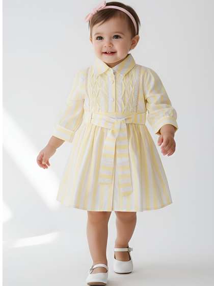 Sangria Girls Striped
                    Cotton Shirt Collar Fit and Flare Knee Length
                    Dresses