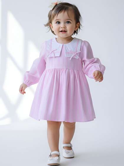 Sangria Girls Striped
                      Cotton Round Neck Fit and Flare Knee Length
                      Dresses