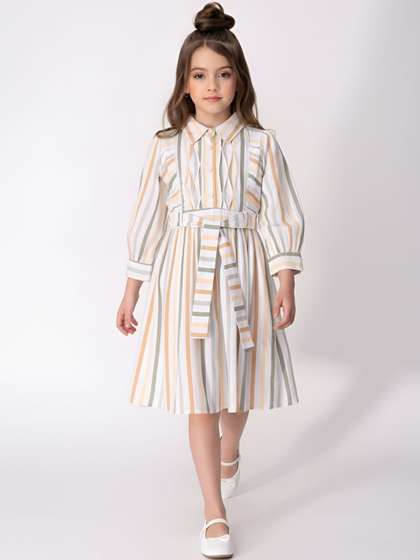 Sangria Girls Striped
                    Cotton Shirt Collar Fit and Flare Knee Length
                    Dresses