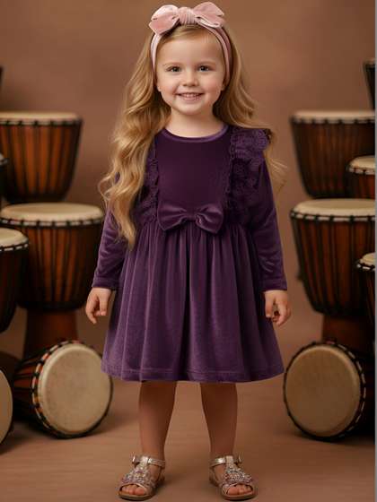 YK Girls Puff Sleeve
                      A-Line Dress