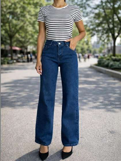 Encrypt Women Wide
                          Leg High-Rise Stretchable Jeans