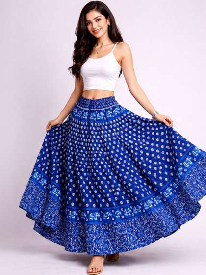 HARAYE Women Pure
                        Cotton Cotton Cambric Floral Maxi Flared Skirt