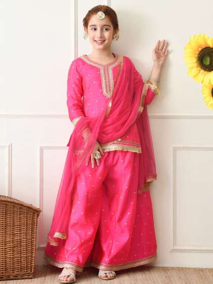 House of Pataudi Girls
                    Printed V-Neck Kurta & Sharara With Dupatta