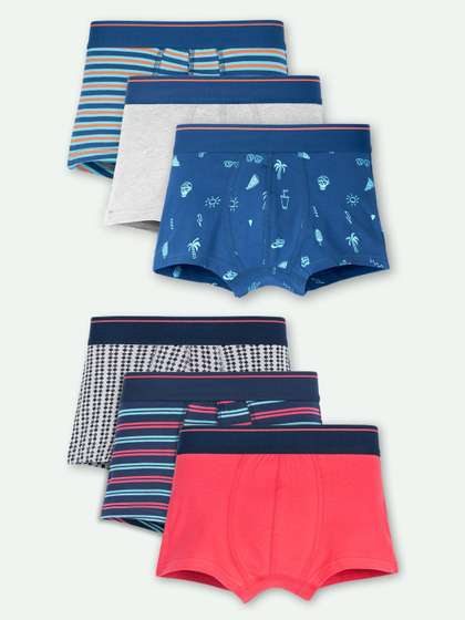ariel Boys Pack of 6
                    Cotton Blend Assorted Printed Trunks