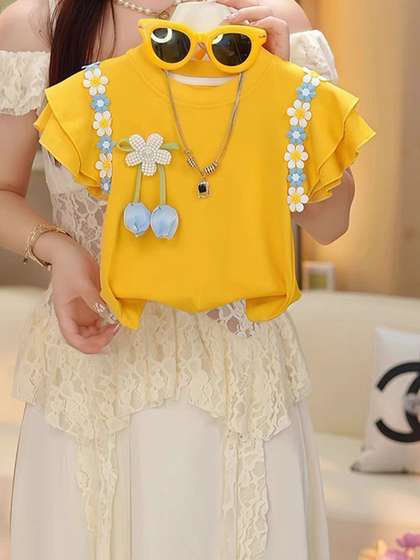 YK Girls Embellished
                    T-shirt with Skirt
