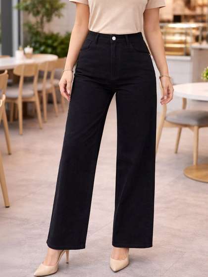 Encrypt Women Wide
                        Leg High-Rise Stretchable Jeans
