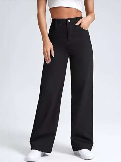Encrypt Women Wide
                        Leg High-Rise Stretchable Jeans