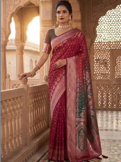 Anouk Ethnic Motifs
                        Silk Blend Heavy Work Banarasi Saree