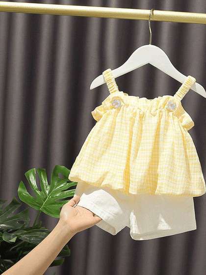 YK Kids-Girls Checked
                      Top with Shorts