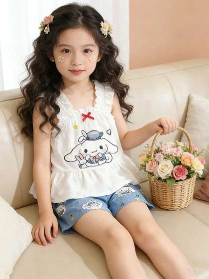 YK Girls Printed Top
                    with Shorts