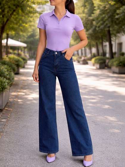 Encrypt Women Wide
                          Leg High-Rise Stretchable Jeans