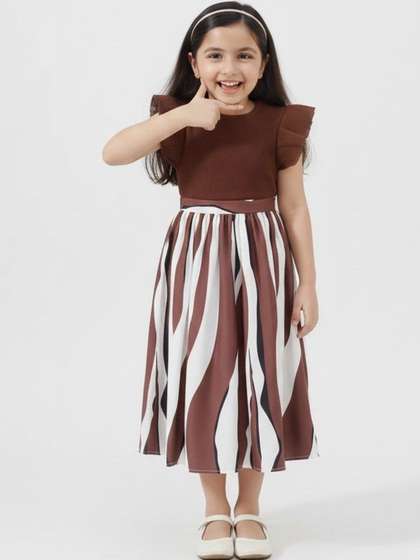 Dripteen Striped Puff
                      Sleeve Layered A-Line Midi Dress