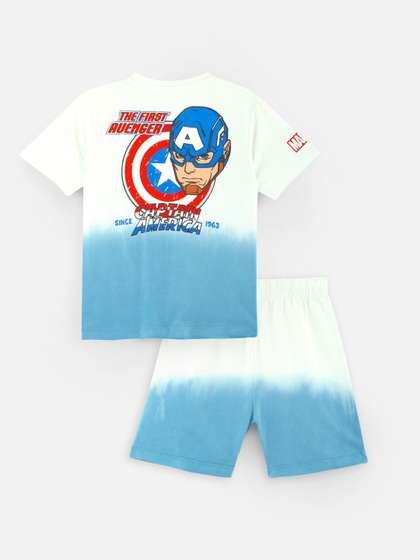 Nap Chief Kids Unisex
                      Marvel Captain America Printed Dip-Dyed Cotton
                      T-shirt With Shorts