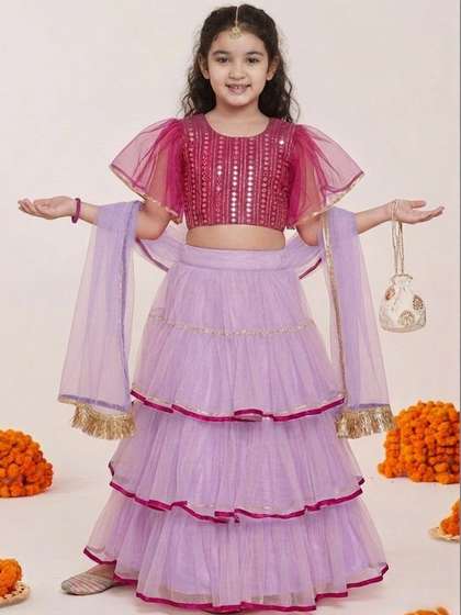 Sainur creation Girls
                      Embellished Mirror Work Ready to Wear Lehenga
                      & Blouse With Dupatta