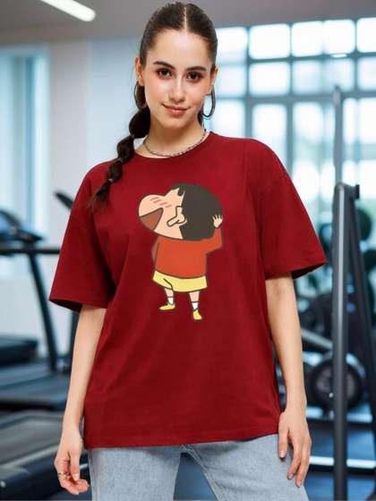 BELTLY Women Printed
                        Drop-Shoulder Sleeves T-shirt