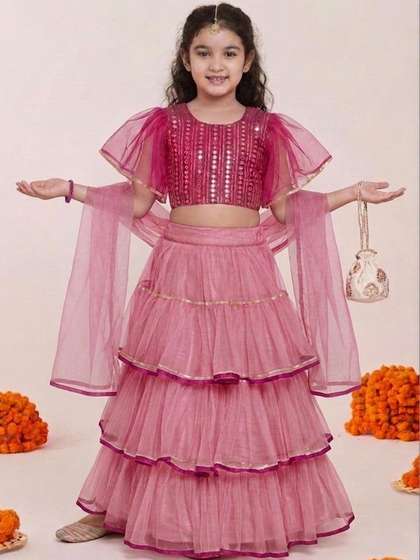 Sainur creation Girls
                    Embellished Mirror Work Ready to Wear Lehenga &
                    Blouse With Dupatta