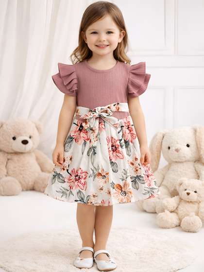 BAESD Floral Print
                      Flutter Sleeve Ruffled Fit & Flare Dress