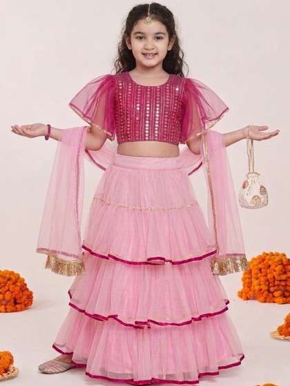 Sainur creation Girls
                    Embellished Mirror Work Ready to Wear Lehenga &
                    Blouse With Dupatta