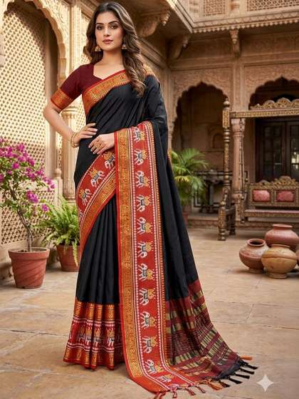 SHAIBO SAREE Ethnic
                        Motifs Silk Cotton Handloom Narayan Peth Saree