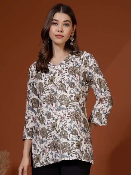KALINI Floral
                        Printed V-Neck Kurti