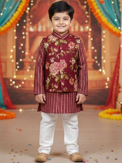 Rangi Saga Boys Ethnic
                    Motifs Printed Regular Pure Cotton Kurta with
                    Pyjamas