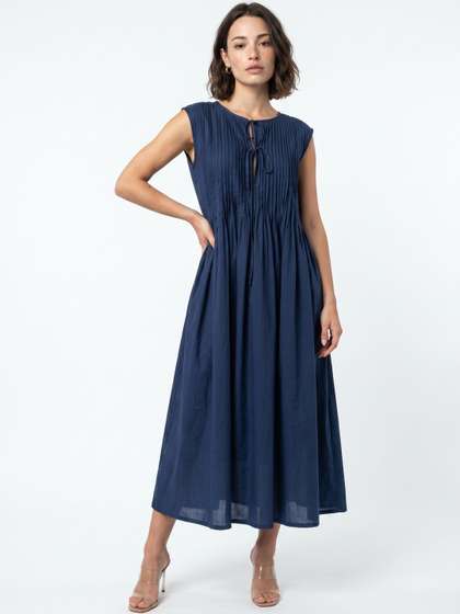 SANSKRUTIHOMES
                        Tie-Up Neck Fit & Flare Midi Dress