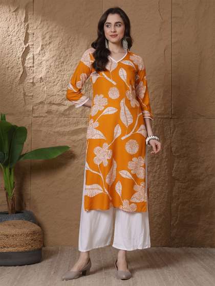 KALINI Floral
                        Printed V-Neck Kurti