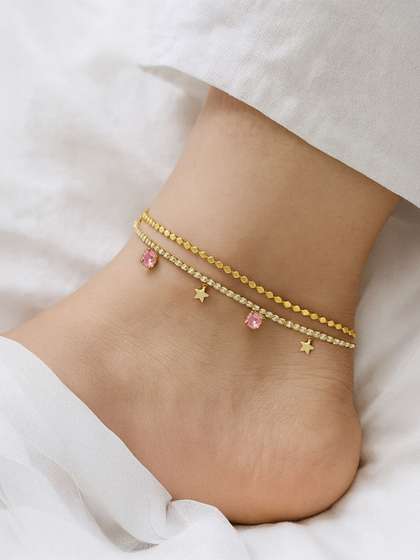 Amalfa Women
                          Golden Star Double-Strand Anklet