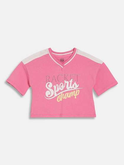 MINI KLUB Girl's
                      Printed Round Neck Short Sleeve Cotton Top