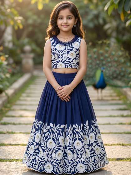 KALINI Girls Embroidered
                    Sequinned Ready to Wear Lehenga &