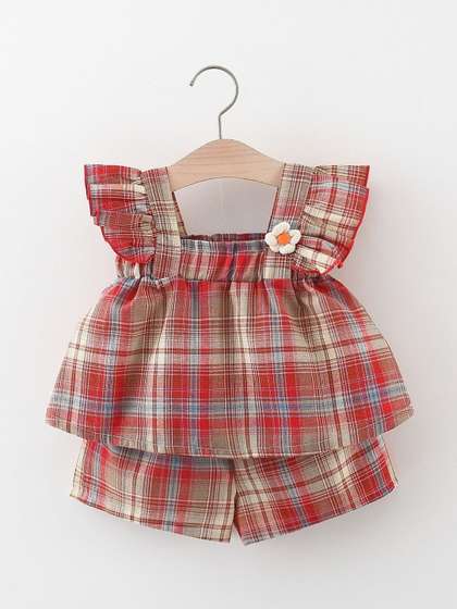 YK Girls Checked Top
                      with Shorts