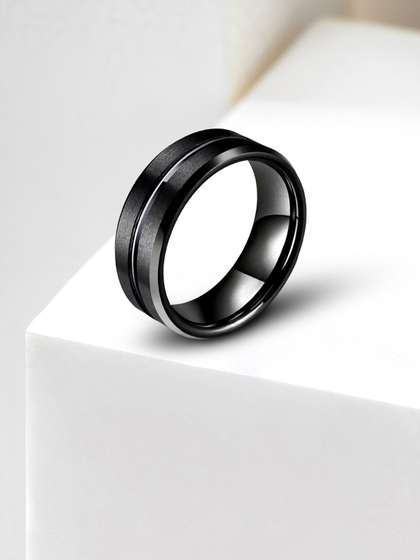 Peora Men Tungsten
                    Grooved Center Polished Band Finger Ring